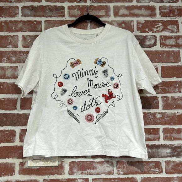 Uniqlo Olympia Le-Tan Women Minnie Mouse Loves Dots Crop Short Sleeve Tee Size M - Picture 1 of 8